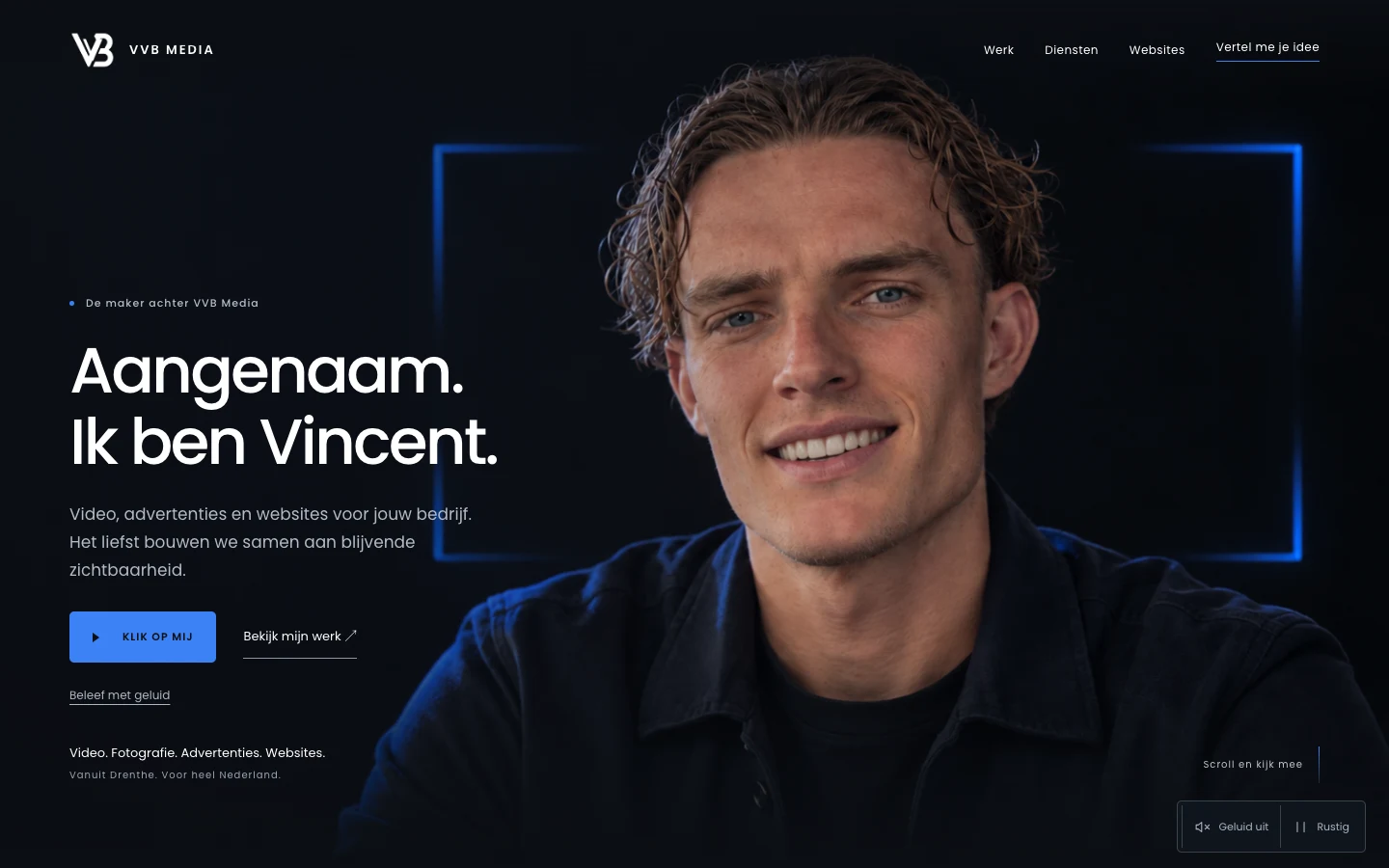De eigen website van VVB Media als voorbeeld van websitebouw